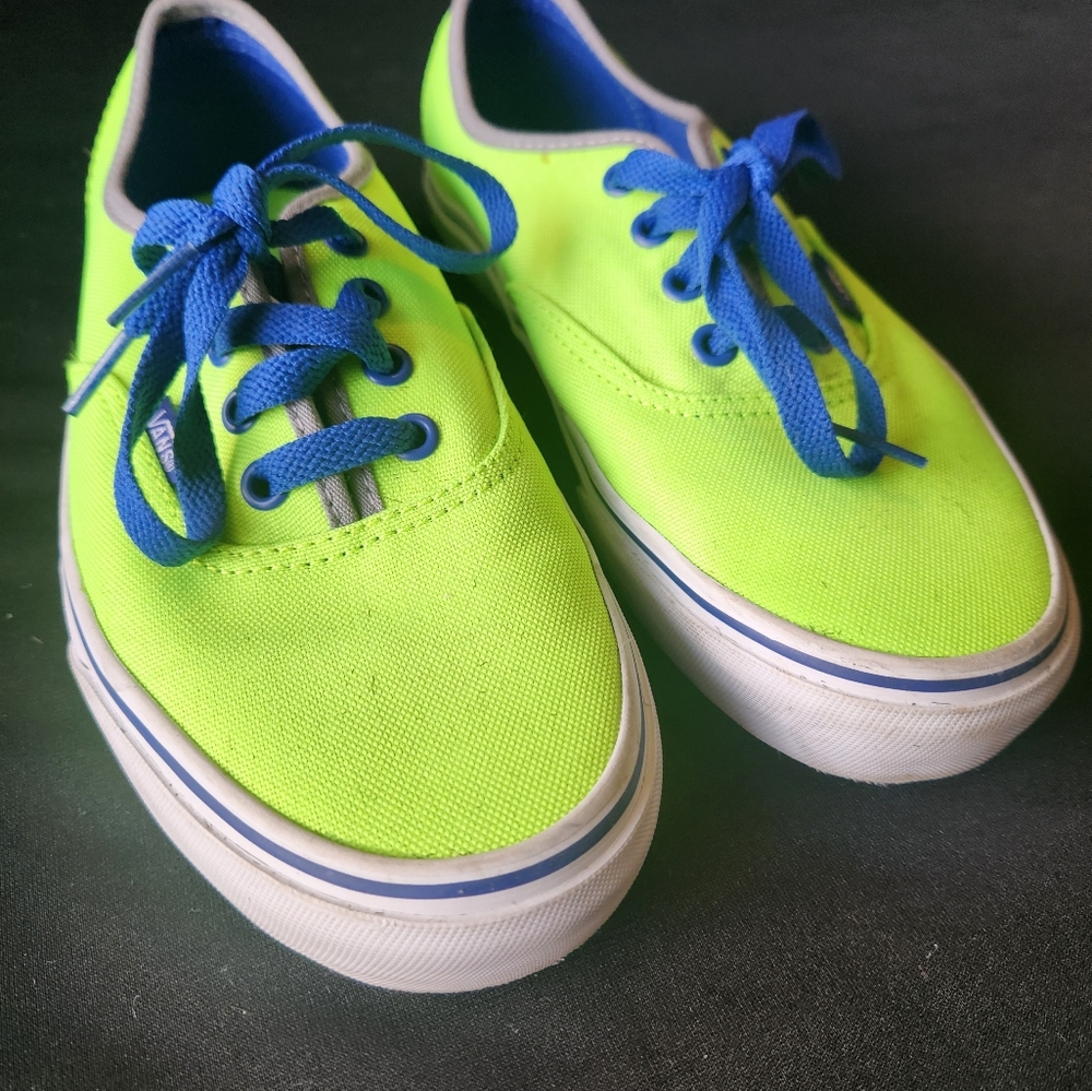 Vans Authentic Brite Neon Green with Blue Laces Women's Size 7.5
